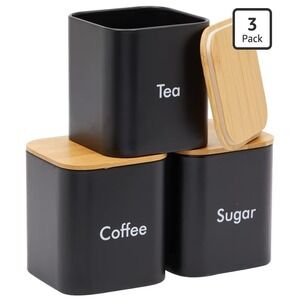 Juvale Container Set - Black Iron Square, 3 Pack, 48 oz Each - Coffee Tea Sugar